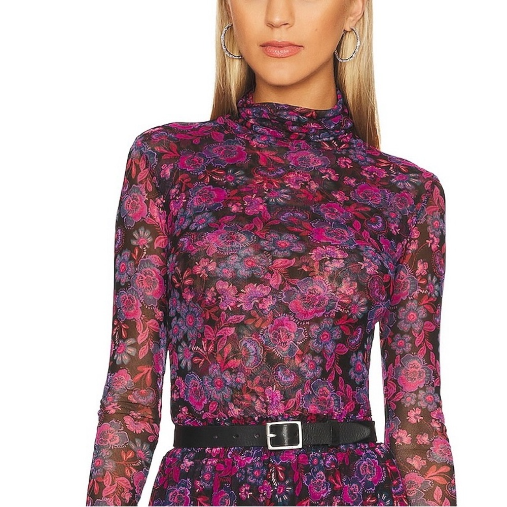 Misa Los Angeles Floral Sheer Blouse - Pink and Purple